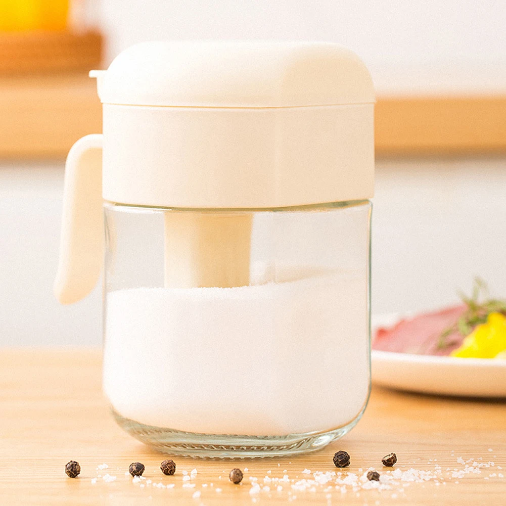 Flip Cover Design Seasoning Bottle Transparent Sturdy Salt Jar With Handle For Daily Use