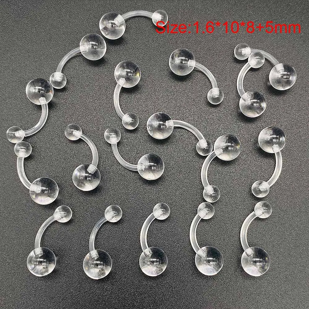 Clear Piercing Lip Ear Nose Tongue Ring 10/60Pcs/Set Ashion Transparent Acrylic Tongue Ring Barbell Eyebrow Belly Body Jewelry piercing jewelry body piercing jewelry body jewelry