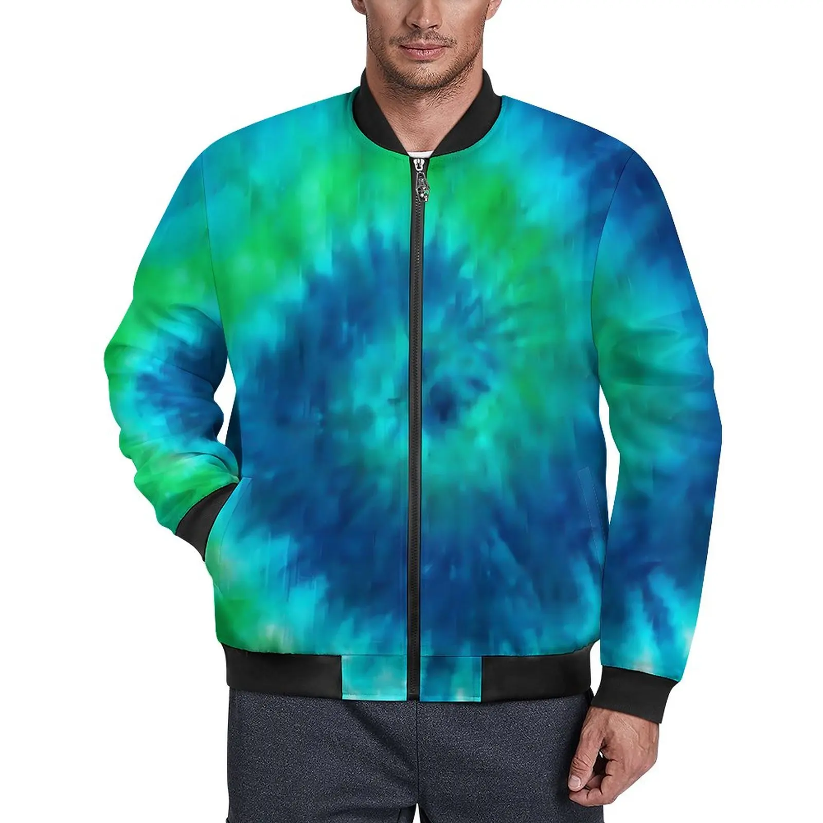 

Куртка мужская с принтом Tie Dye, Повседневная ветровка на молнии, модная верхняя одежда, цвет синий/зеленый, модель 6XL, на осень