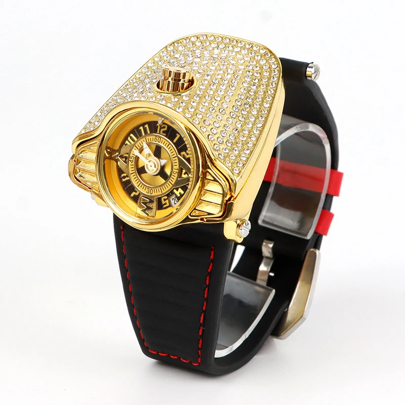 Unusual Watch for Men Luxury Reloj Rose Gold Black Sliver Sports Quartz Wristwatch Male Conceptual Diamond Orologio Man Clock