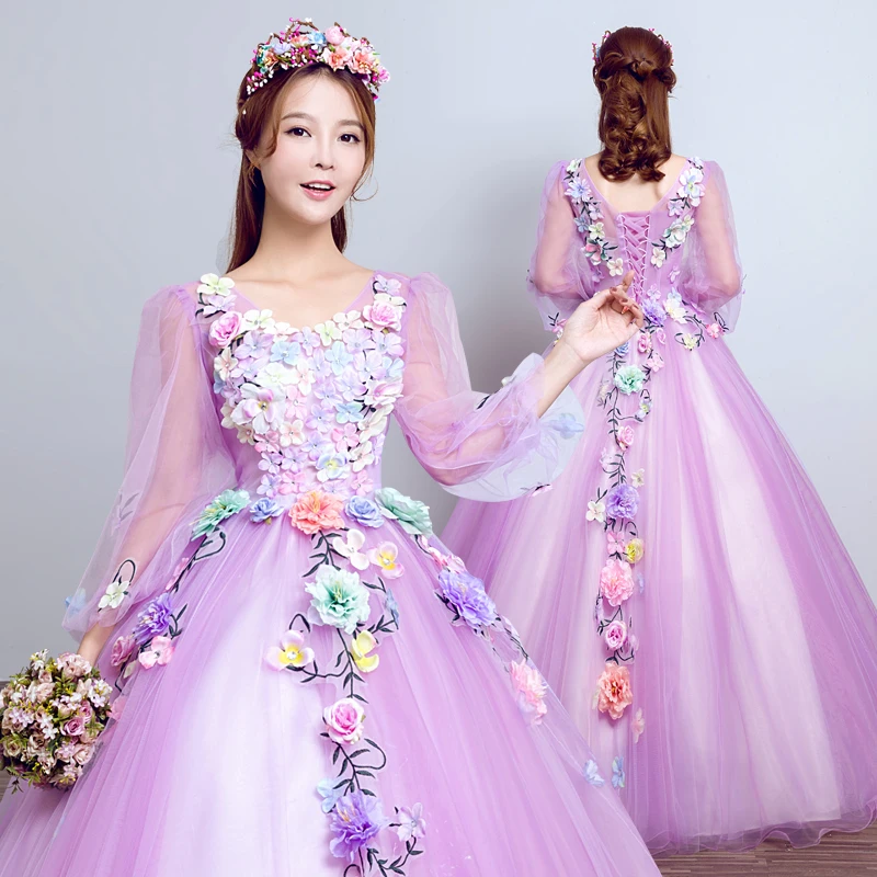 White Classic Quinceanera Dress Elegant Flower Fairy Puffy Ball Gown Long Sleeves Theme Stage Solo Vestidos De Fiesta Customized