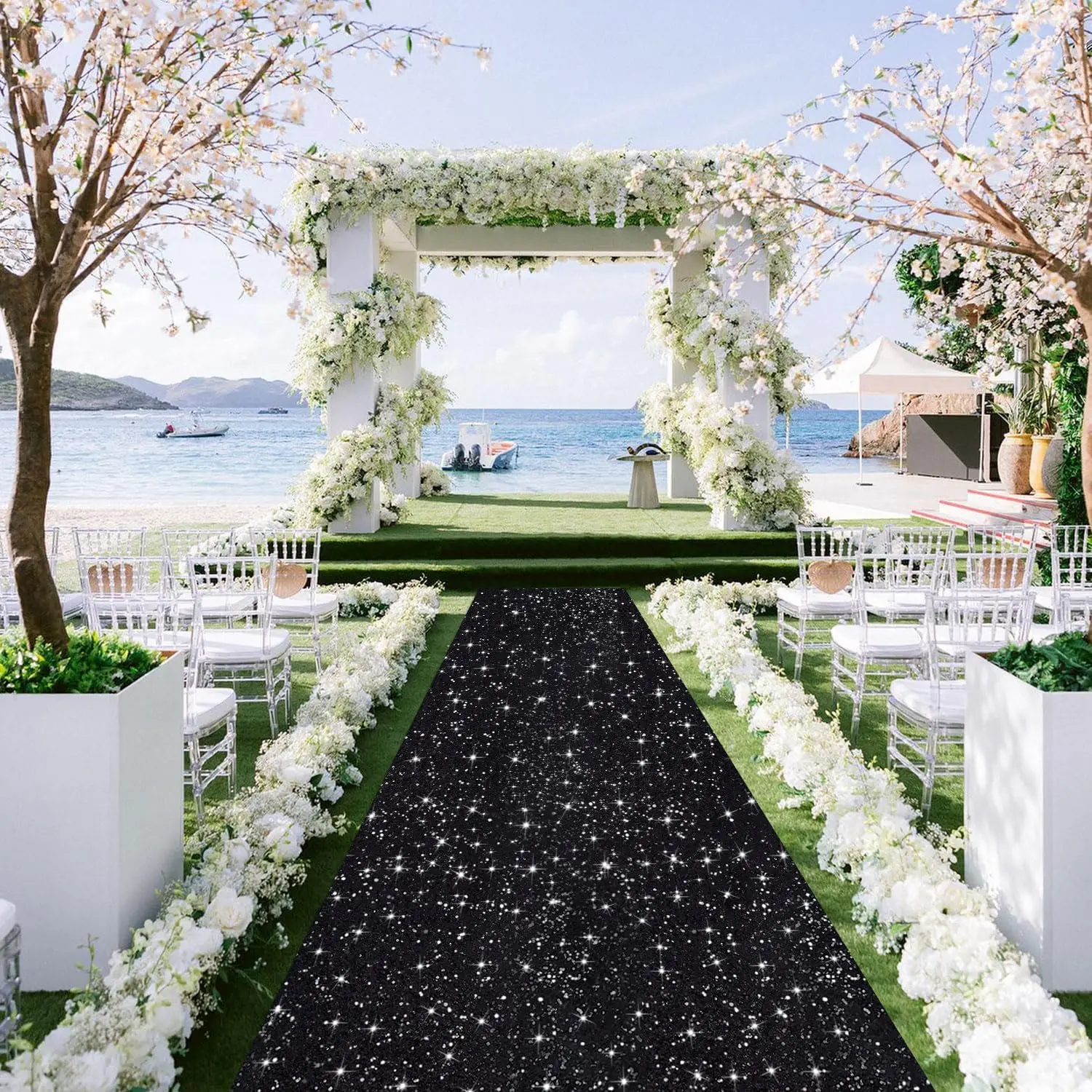 Sparkling and Elegant Wedding Aisle Carpet, Anti Slip Wedding Sparkling Black Carpet, Ceremony Party Stage Carpe