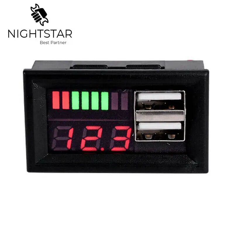 

DC 12V Red LED Digital Display Voltmeter Mini Voltage Meter Battery Tester Panel for Car Motorcycle Vehicle USB 5V2A Output