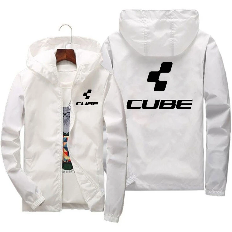 New Fashion Trend CUBE Men's Hooded Casual Jacket Loose Water Proof Male Windbreaker Solid Color Windproof Coats