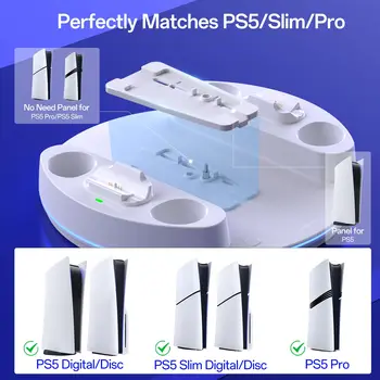 NEWDERY PS5 Charging Station for PlayStation 5/PS5 Slim/ PS5 Pro Disc & Digital Version Controllers With Adjustable RGB Light 2