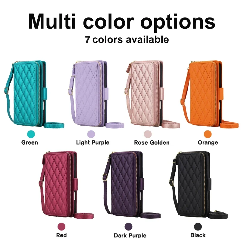 Crossbody Leather Zipper Wallet Phone Case For iPhone Air 17 Pro Max 16 Plus 17e 16E 15 14 13 12 11 Cards Holder Funda Cover Bag 6
