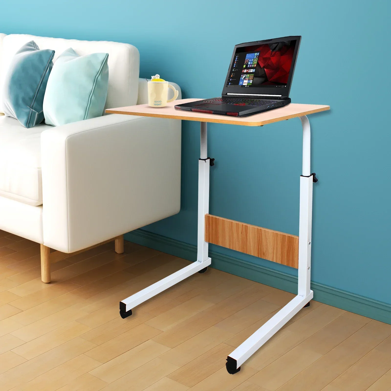 Laptop Table, Bar Table W|Wheels Computer Desk Mobile Side Table Height Adjustable 70-90 cm for Bedroom, Living Room, Office