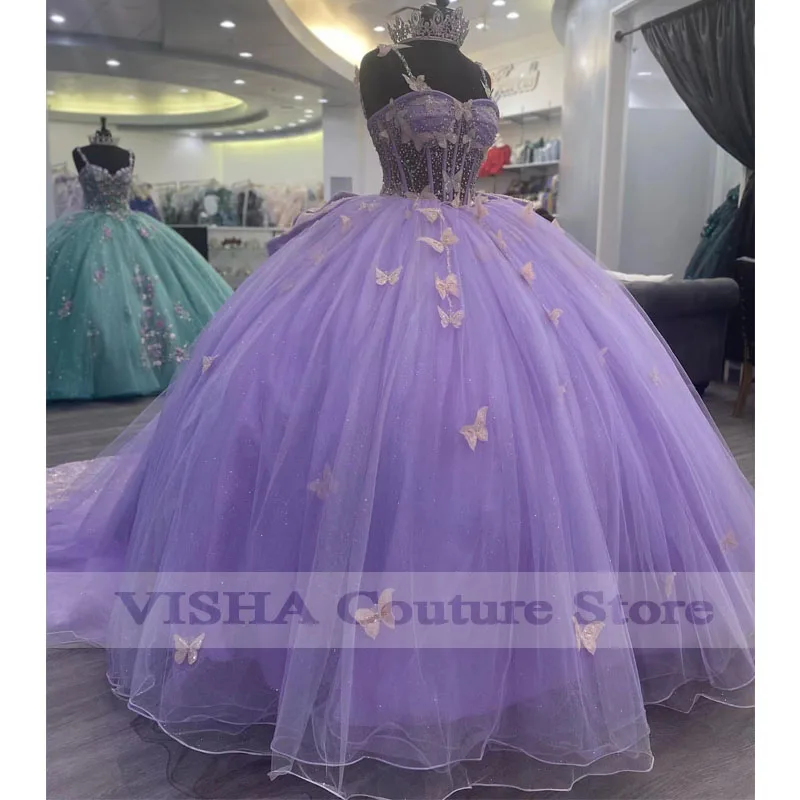 Purple Quinceanera Dresses Ball Gown Birthday Party Dress Lace Up Graduation Gown With Bow quinceanera de 15 anos 2023