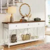 70.8" Console Table with 3 Drawers, Farmhouse Entryway Table with Storage Shelf, Narrow Long Sofa Foyer Table ,  (White/Brown) 1