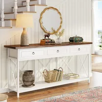 70.8" Console Table with 3 Drawers, Farmhouse Entryway Table with Storage Shelf, Narrow Long Sofa Foyer Table ,  (White/Brown) 1