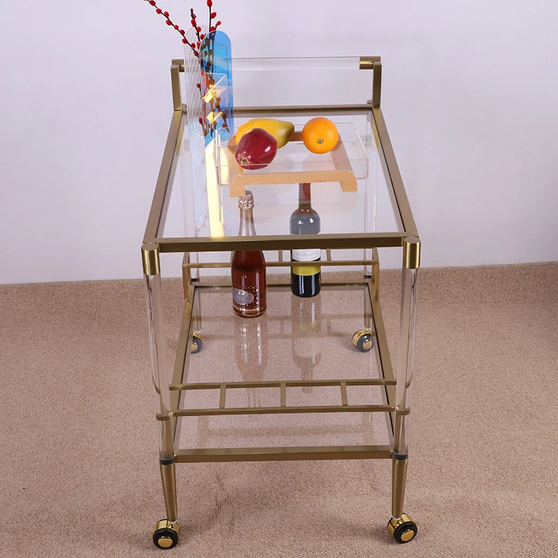 Metal Brass Fancy Luxury Clear Acrylic Food Cart Stainless Steel Modern Design Handcrafted Acrylic Serving Trolley