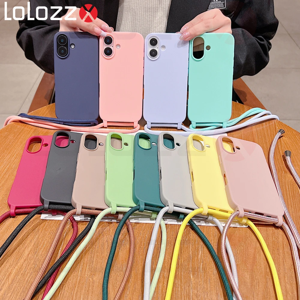 Soft Silicone Crossbody Necklace Strap Phone Case - Candy TPU Bumper Cover