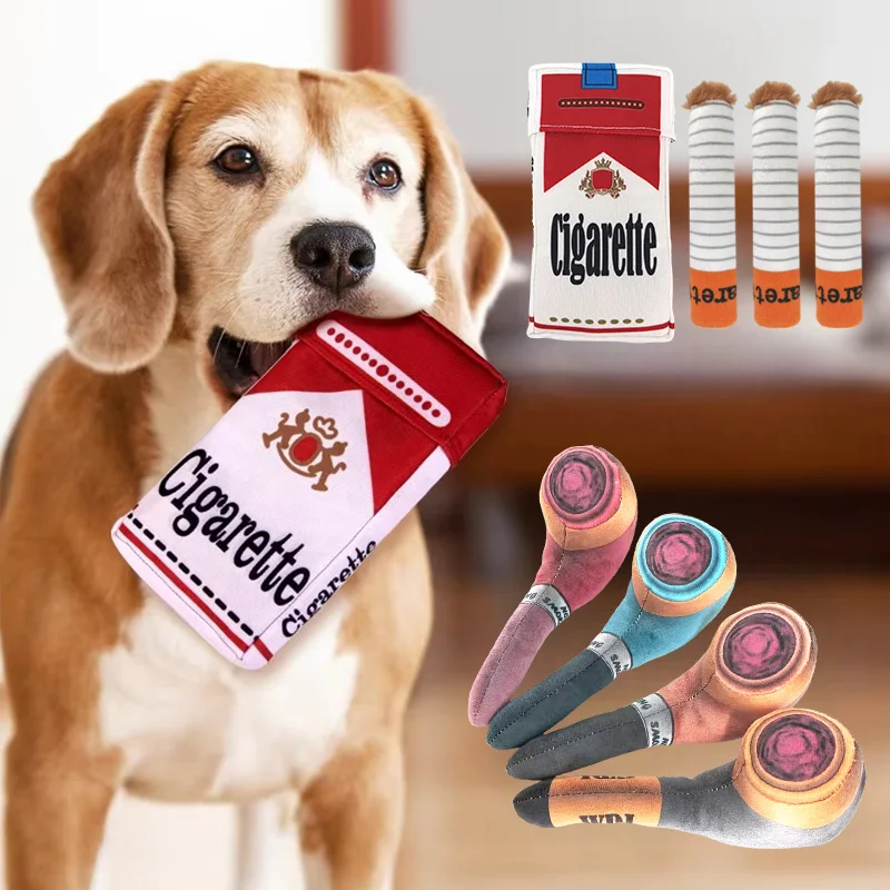 Stuffed Raw Dog Bite Toy Joint Cigarette Case Plush Cigar Funny