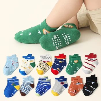 아기 미끄럼 방지 양말, 패션 만화 자동차 동물 실리콘 미끄럼 방지 양말, 소년 소녀 어린이 유아, 12 켤레/로트