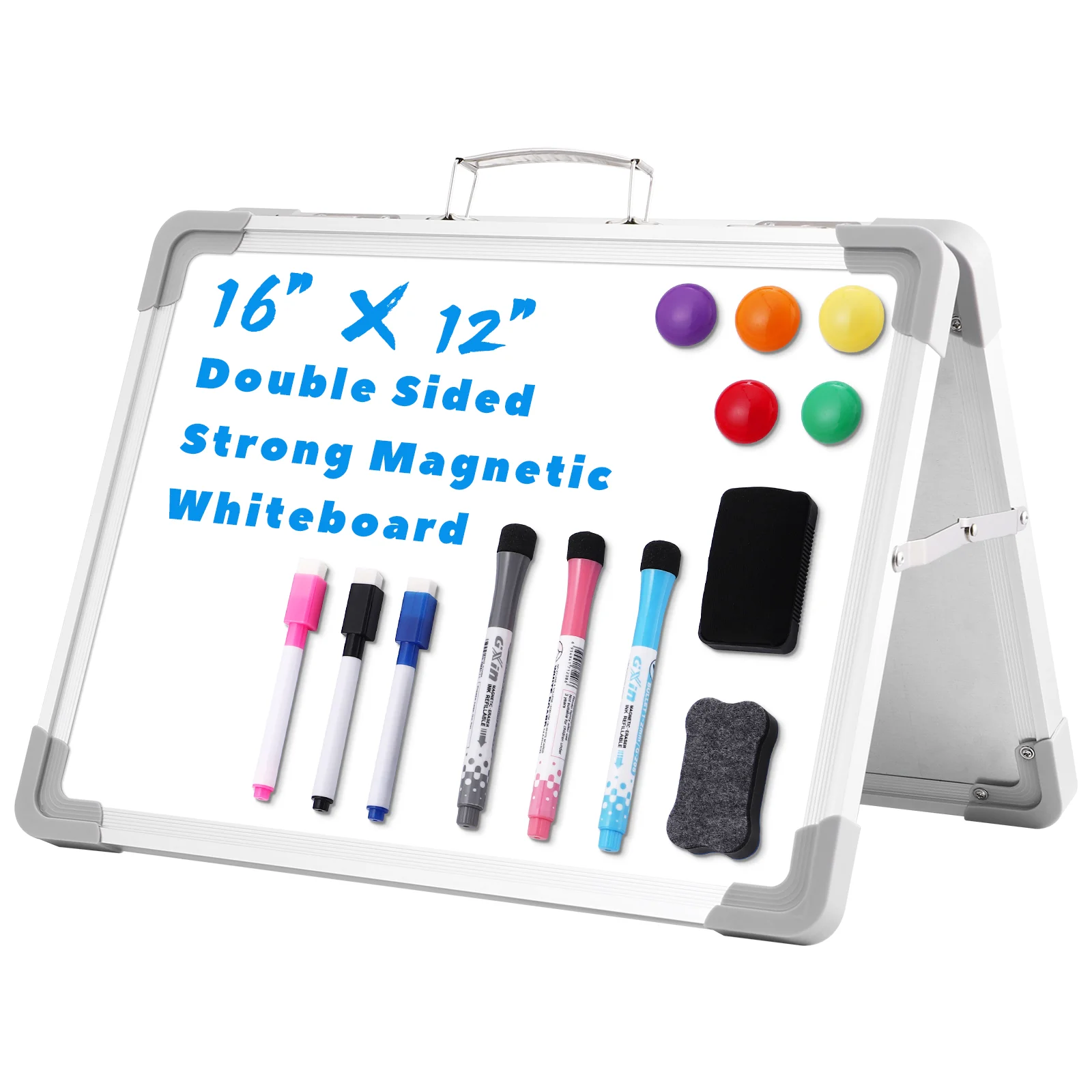 

Dry Erase White Board Double Side Magnetic Whiteboards Desktop Foldable Whiteboard Easel with 6 Whiteboard Markers for Home