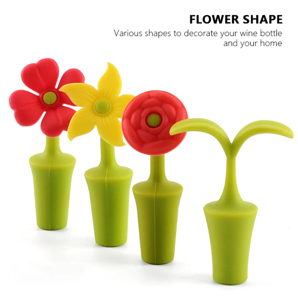Description Picture 2 of itemFlower Silicone Wine Bottle Stopper Wine Beer Champagne Bottle Leak-proof Sealing Cork Cork Convenient Kitchen Bar Accessories