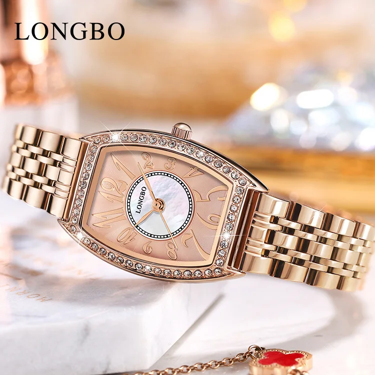 LONGBO Tonneau Women Quartz Rose Gold Luxury Brand Watches 2023 Stainless Steel Ladies Watches Female Clock Top Elegant