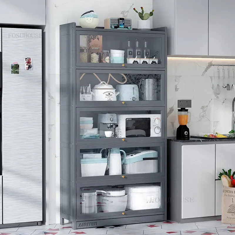 Modern Bamboo Kitchen Cabinets for Kitchen Furniture Household Tableware Storage Cabinet Multi-layer Shelf with Flip Door U