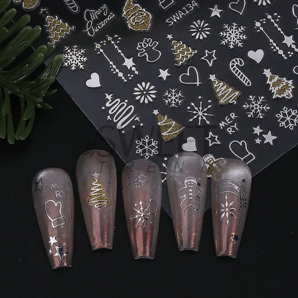 Snowflakes Reflective Glitter Nail Stickers 3D Design Sparkle Christmas Nail Decals Adhesive Nail Decals Christmas Season