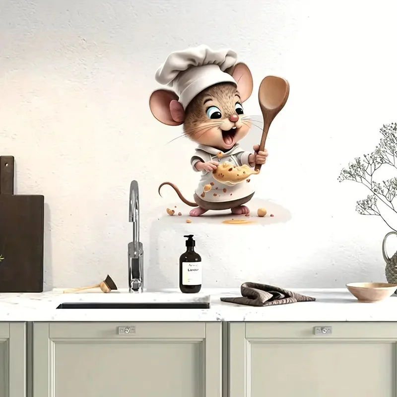 Cute Mouse Chef Wall Sticker Bright Wall for Home Cabinet Door Refrigerator Decoration Vinyl Car Decals Art Wallpaper
