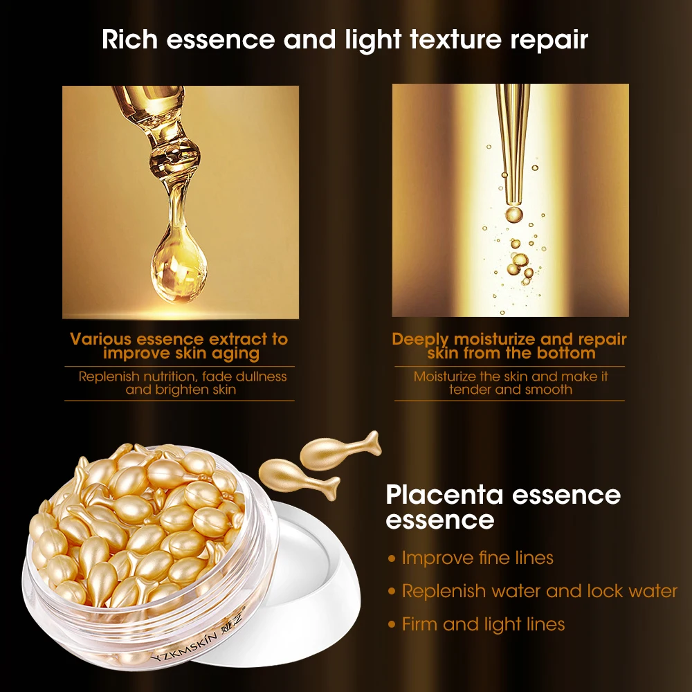 30/60PCS Fullerene Placenta Capsule Essence Moisturizing Brightening Firming Skin Repair Essence Hyaluronic Acid Facial Serum 6