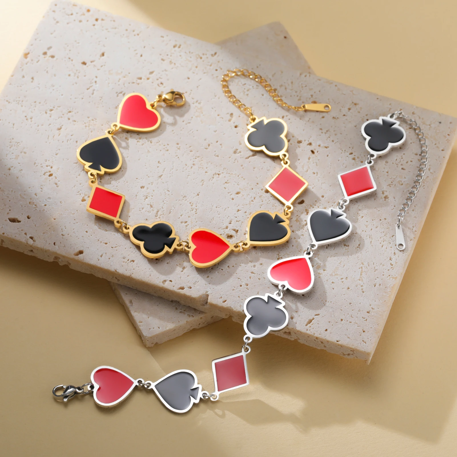 COOLTIME Poker-Karte, Spaten-Würfel-Anhänger-Armband für Damen, Edelstahl, goldfarben, Schmuck, Geschenk, 2026, neue Weihnachtsgeschenke