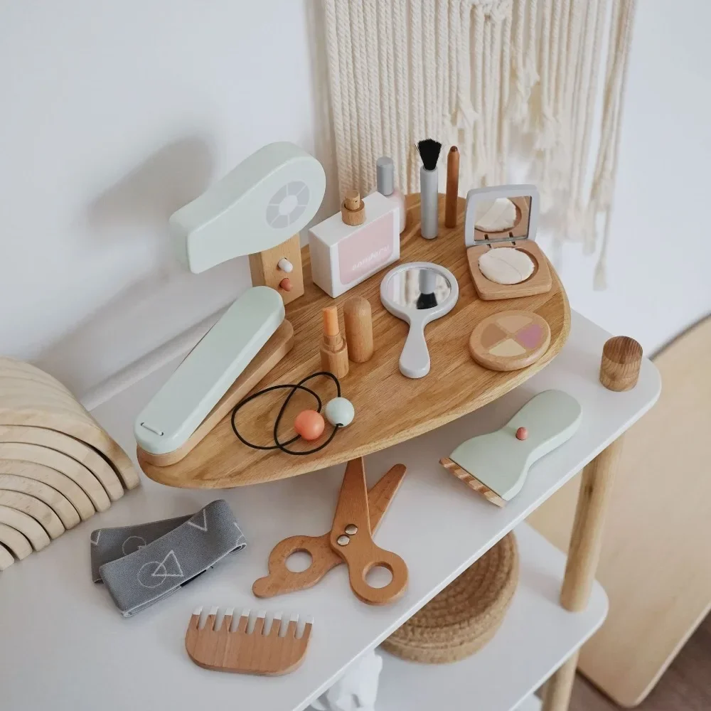Montessori Wooden Makeup Toys for Girl Pretend Beauty Makeup and Salon Set Toddler Kit Gift
