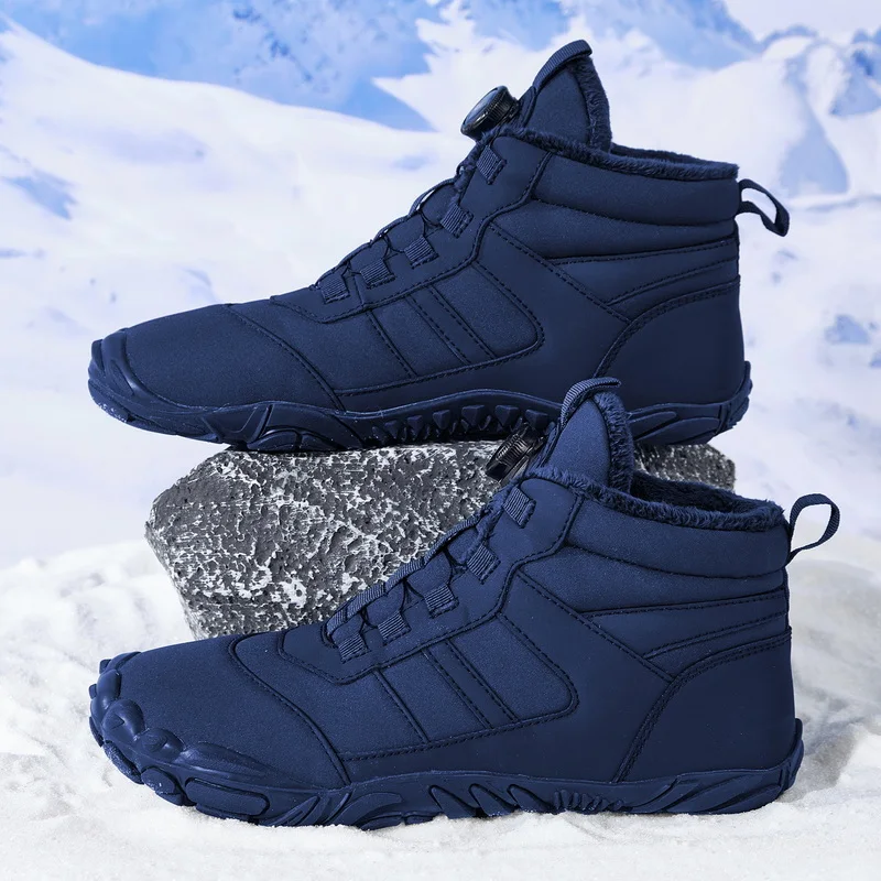 Men's Solid Color Comfortable Snow Boots, Rotary Buckle Closure, Warm Plush Comfortable Non-Slip Short Boots, Comfortable Outdoor Hiking Shoes, Warm Mountaineering Shoes, Suitable for Winter