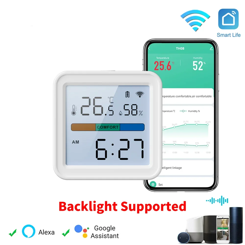 Tuya WiFi อุณหภูมิความชื้นเซนเซอร์ Smart Life Backlight เครื่องวัดอุณหภูมิความชื้นเซนเซอร์สําหรับ Smart Home 1