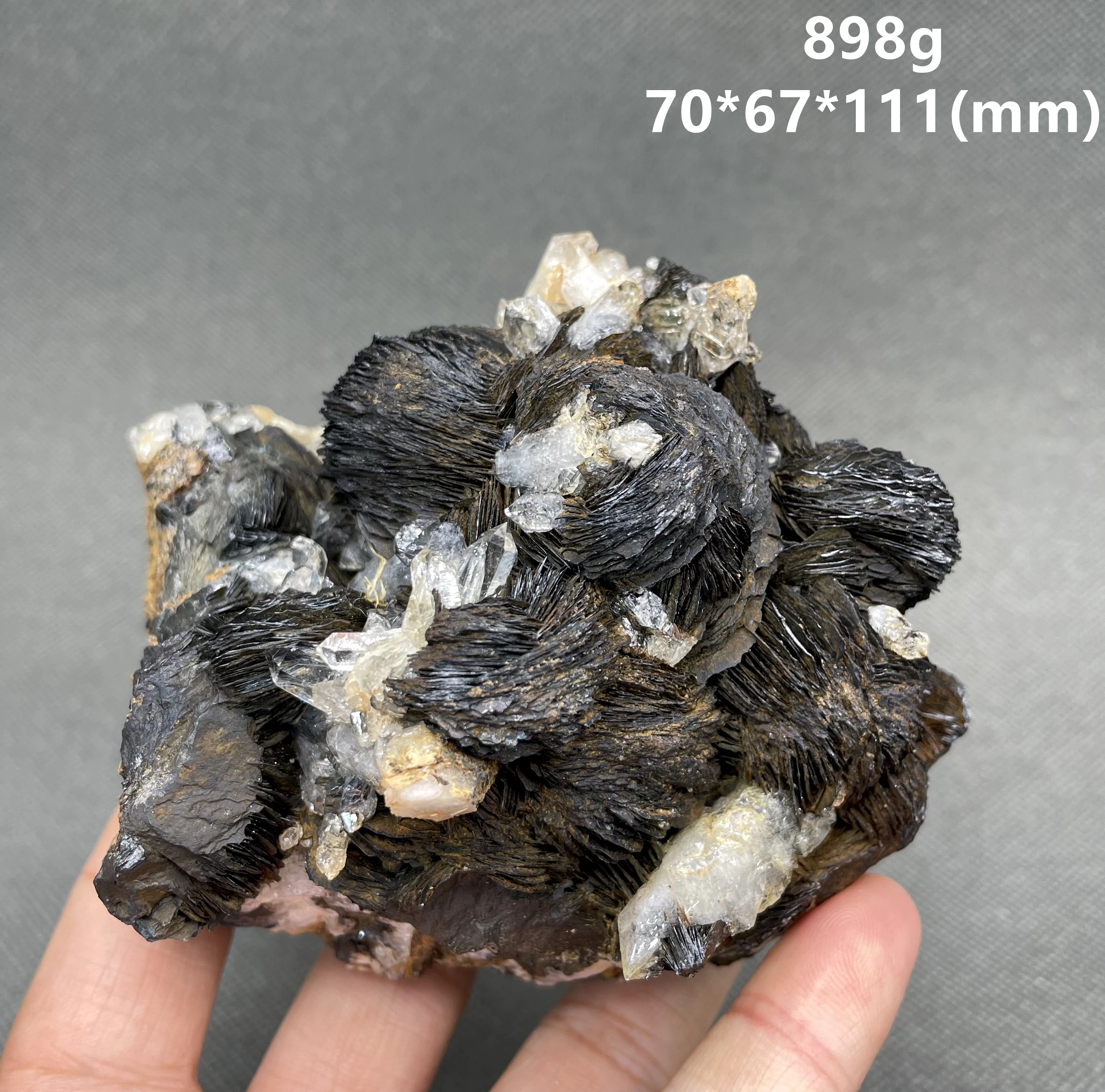 

BEST! 898g Natural Specular hematite and crystal symbiosis mineral specimen quartz healing crystal