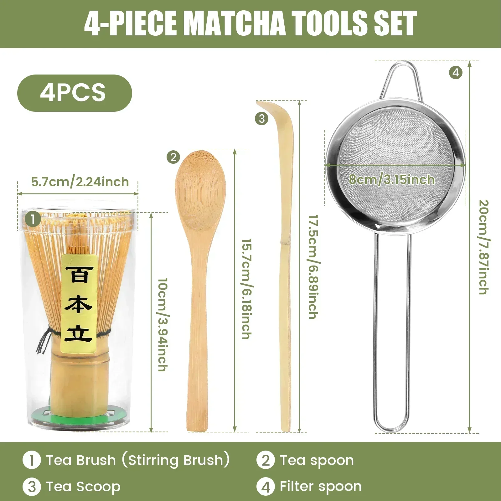 Matcha Whisk Set Matcha Tea Tools Matcha Whisk Handmade Bamboo Tea Scoop Tea Strainer Storage Holder 4Pcs