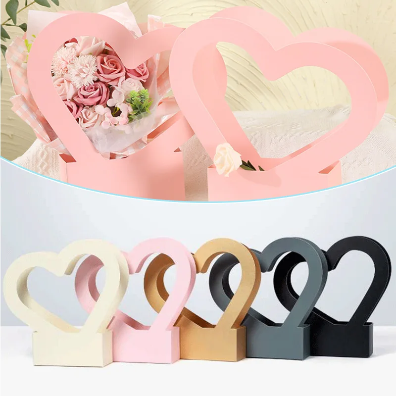 1Pc Scatole Di Fiori A Forma Di Cuore Scatola Di Carta Da Imballaggio Romantica Cesto Regalo Da Donna Borse Portatili Carta Da Regalo Cesto Di Fiori D