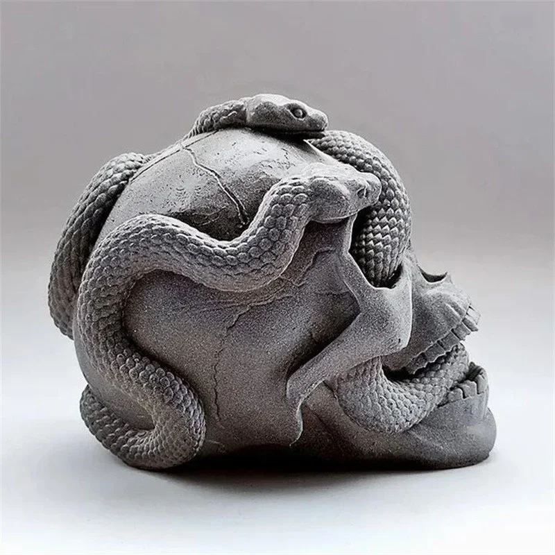 Skull Snake Head DIY Epoxy Resin Mold Double Snake Silicone Molds Halloween Haunted Horror House Desk Decor Candle Mold