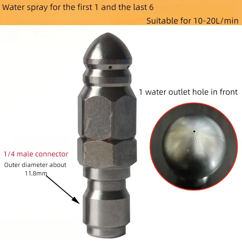 1/4" Quick Connect Stainless Steel High Pressure Nozzle - 15L/Min Pipe Unclogging Jet Spray Tip for Washer Systems Outdoor Clean 6