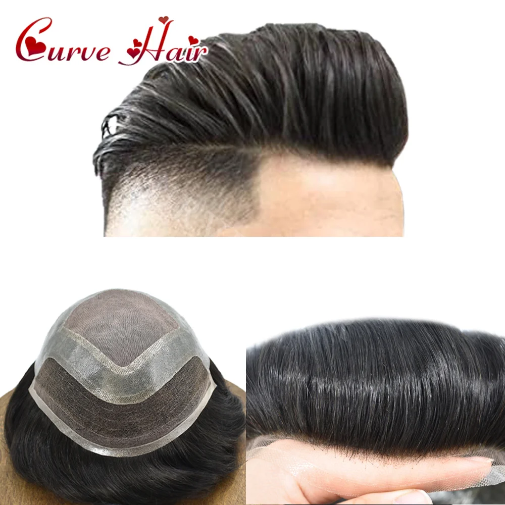 

Кружевной передний парик для мужчин, протез волос, тонкий моноцентр, человеческие искусственные кружева с прозрачными полимерными мужскими париками