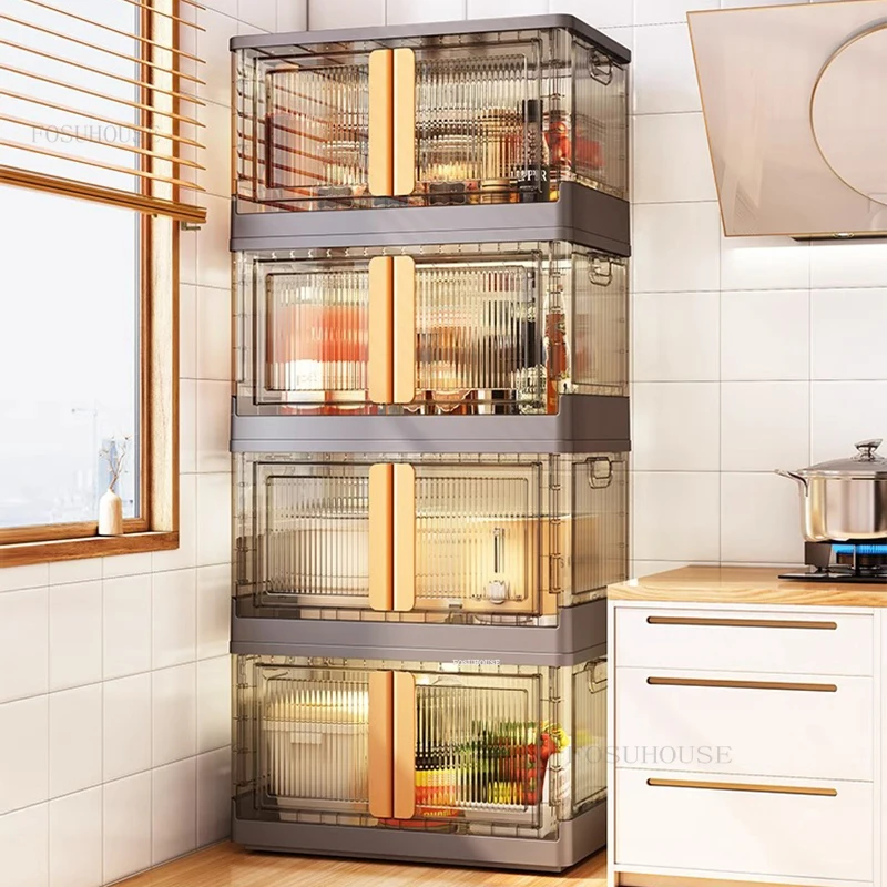 Double-door Kitchen Cabinet Home Kitchen Furniture Multi-functional Folding Storage Cabinet Living Room Snack Storage Box C 3