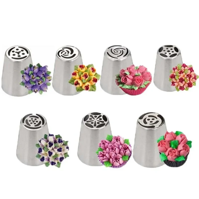 Pastry Nozzles 7pcs Russian For Cream Icing Piping Cake Decoration Tips Leaf Tulip Rose