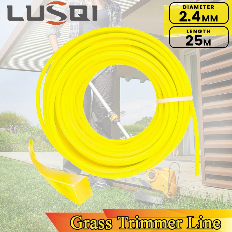 

LUSQI 25m*2.4mm Grass Trimmer Line Square Nylon Mowing Rope Efficient Lawn Brushcutter Blade Head Accessory