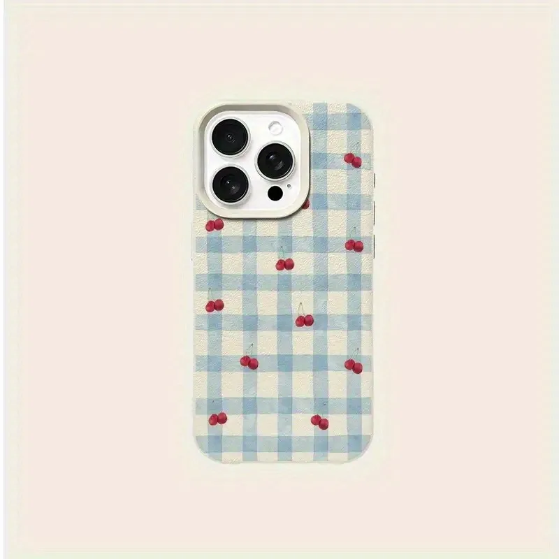 Cherry Red Plaid Lychee-Textured Phone Case - Perfect Gift Idea