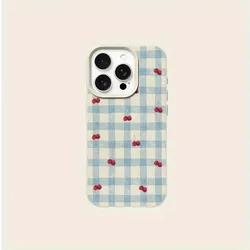Cherry Red Plaid Lychee - Textured Phone Case - Perfect Gift Idea - iPhone 15 Plus (Ivory)