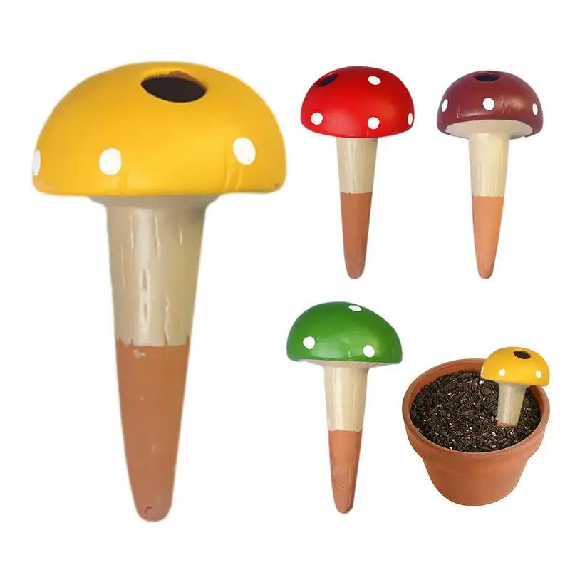 

4pcs Automatic Drip Irrigation System Self Watering Cute Mushroom Spike Plant Self Watering Stakes for Indoor Outdoor Plant