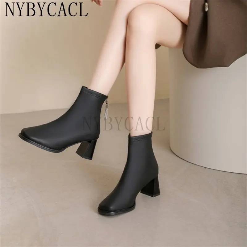 New Women Ankle Boots Thick Heels Short Boot Fashion Winter Shoes Women Ins Autumn Daily Office Lady Footwear Size 35-40