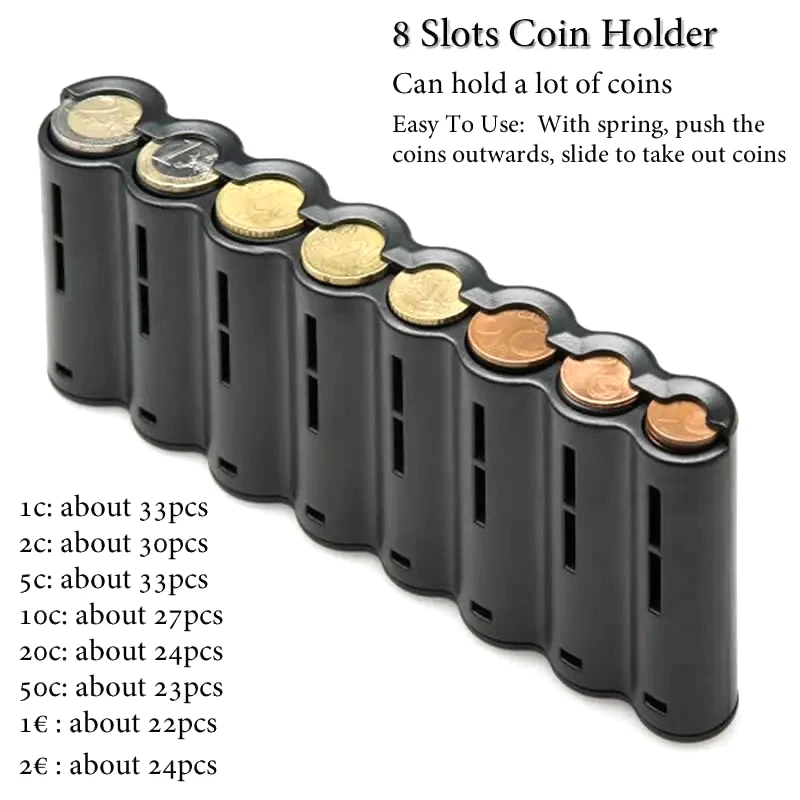 Creative Portable 8 Slots Euro Coin Storage Dispenser Euro Coin Holder Collector For Home Waiter Driver Coins Safe Piggy Bank 2