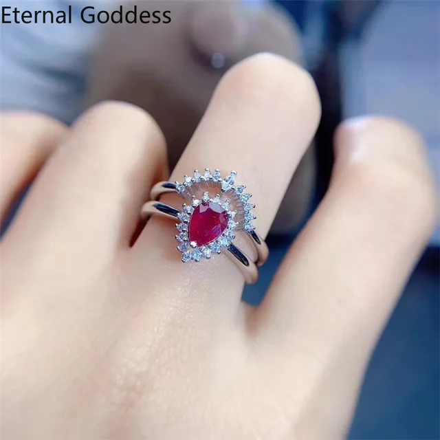 New shop promotion natural ruby lady ring color good 925 Silver Mosaic explosion recommended