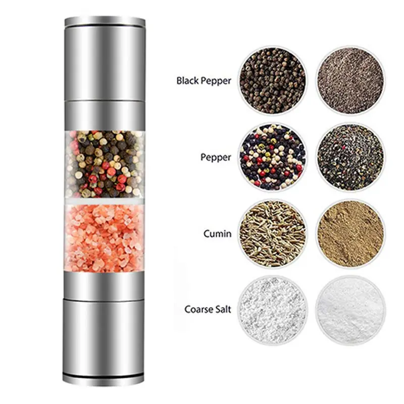 Manual Pepper Mill Grinder, Ceramic Grinding Core, Salt and Pepper Grinding, 2 in 1 Stainless Steel, Seasoning Grinder Tools
