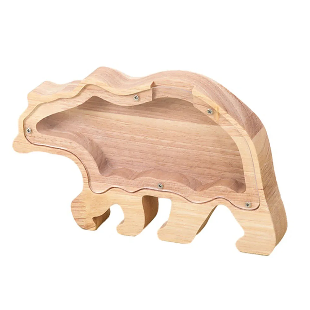 

Cartoon Wood Animal Deposit Tank Dinosaur Lion Cat Dog Pig Bear Fox Sharks Rabbit Transparent Glass Storage Tank Money Boxes