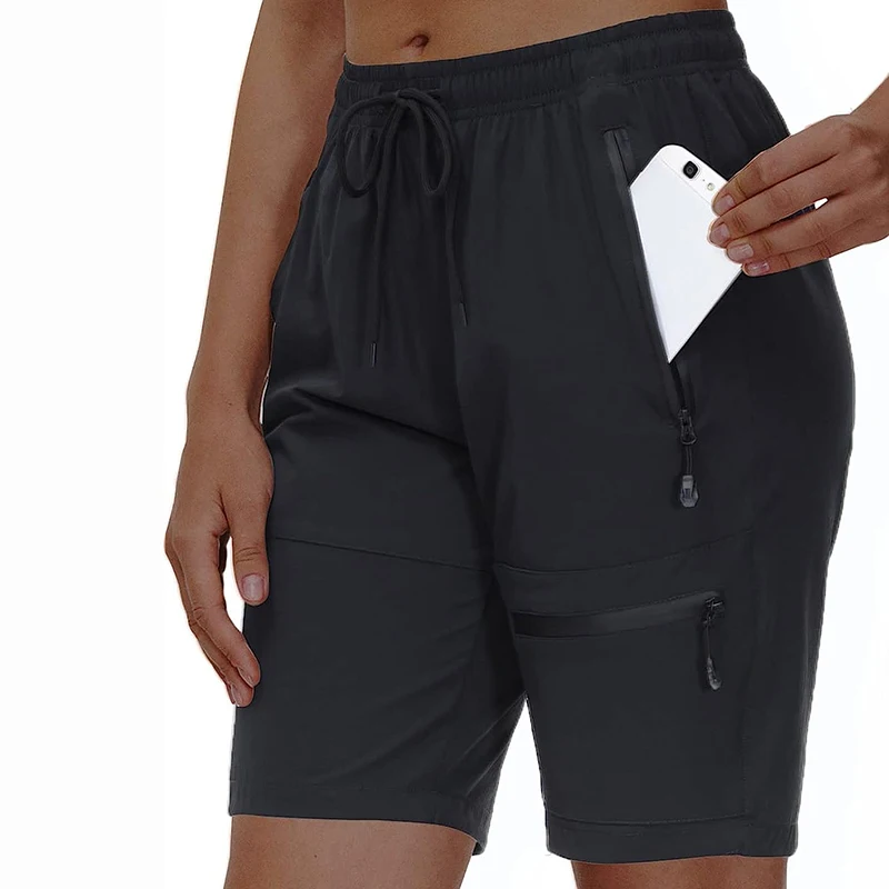 Women's hiking cargo shorts zipper multi-pocket quick dry waterproof summer camping golf travel athletic walk shorts
