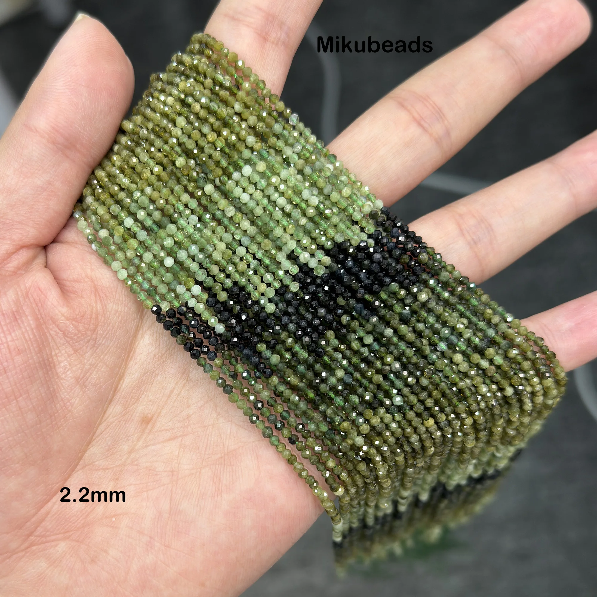 Wholesale Natural Green Tourmaline 2mm 3mm 4mm 3A Faceted Round Loose Beads For Jewelry Making DIY Bracelets Necklace 2