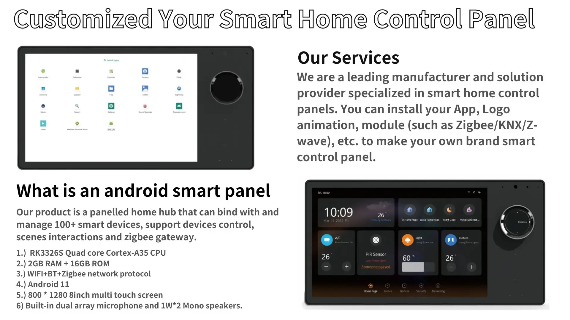 맞춤형 스마트 홈 제어 게이트웨이 지지대, 스마트 가전용 모듈 (ZigBee/KNX/Z-Wave) 설치, 8 인치