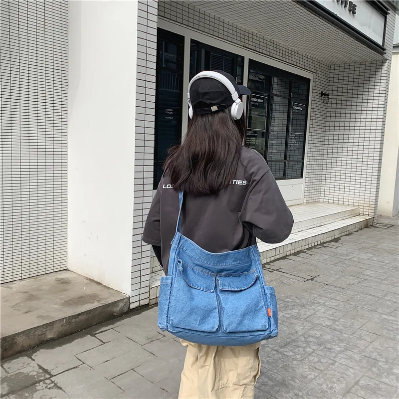 

Denim Women's Bag 2023 New Jeans Shoulder Bag Big Messenger Bag Y2K Eco Bag Korean School Shopper Satchel Canvas Cross Body Bag